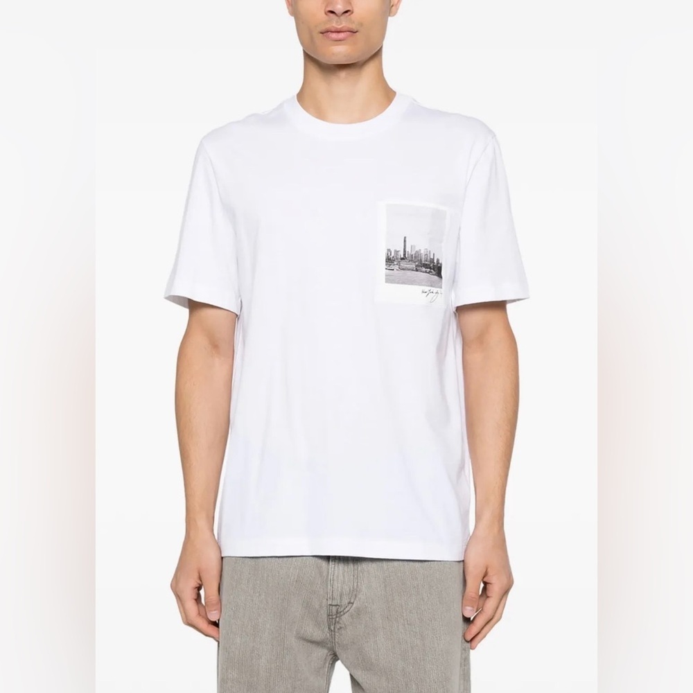 HELMUT LANG Men’s New York Bridge Postcard T-Shirt Size Small Cotton With Logo